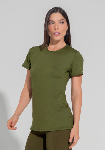 Blusa Fitness Feminina Alongada Motion Lines Dlk Verde Oliva