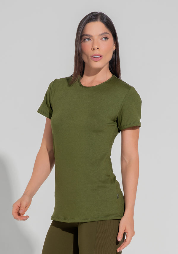 Blusa Fitness Feminina Alongada Motion Lines Dlk Verde Oliva