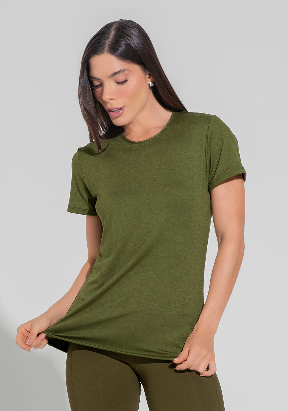 Blusa Fitness Feminina Alongada Motion Lines Dlk Verde Oliva