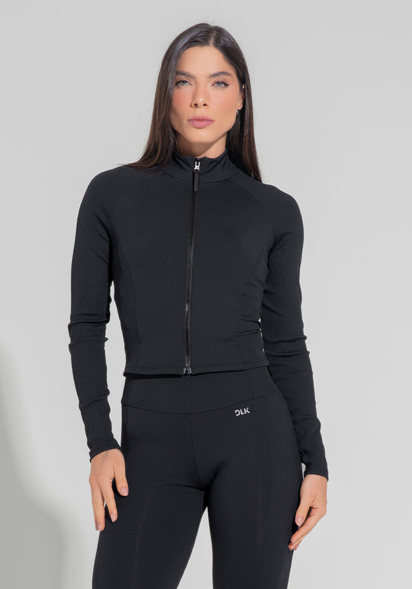 Casaco Fitness Feminino com Detalhe Canelado Motion Lines Dlk Preto