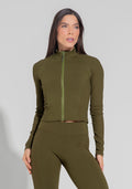 Casaco Fitness Feminino Com Detalhe Canelado Motion Lines Dlk Verde Oliva