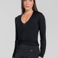 Casaco Feminino Transpassado Com Amarração Motion Lines Dlk Preto
