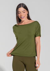 Blusa Feminina Decote Canoa Motion Lines Dlk Verde Oliva