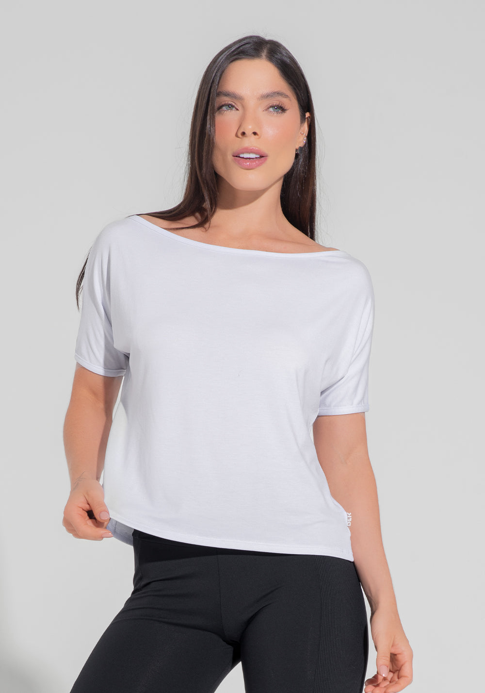 Blusa Feminina Decote Canoa Motion Lines Dlk Branco