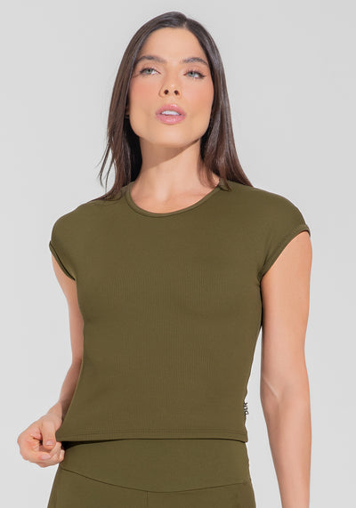 Blusa Feminina Canelada Motion Lines Dlk Verde Oliva