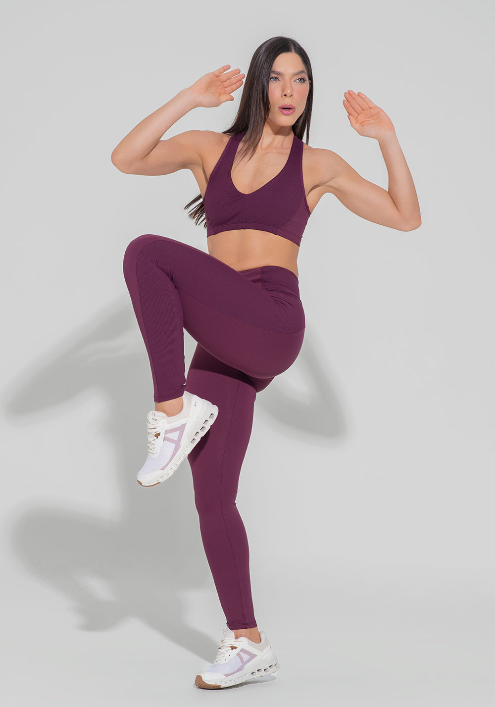 Legging Fitness Feminina Com Detalhe Canelado Motion Lines Dlk Vinho