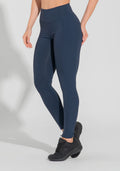 Legging Fitness Feminina Com Lateral Canelada Motion Lines Dlk Azul Marinho