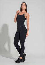 Macacão Fitness Feminino Com Lateral Canelada Motion Lines Dlk Preto