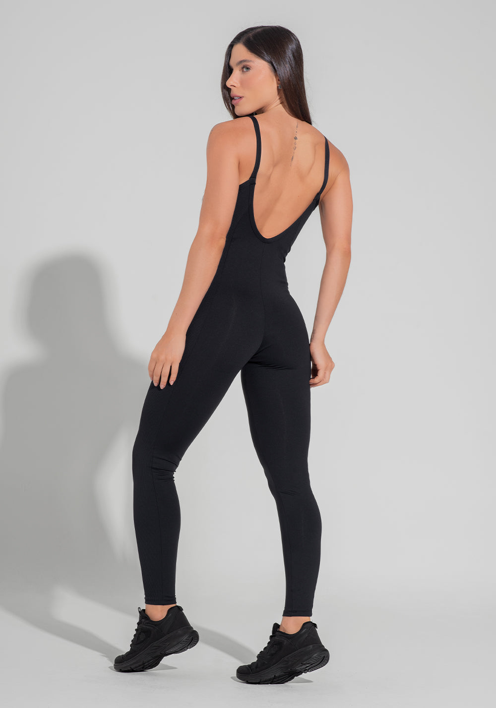 Macacão Fitness Feminino Com Lateral Canelada Motion Lines Dlk Preto