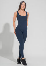 Macacão Fitness Feminino Com Detalhe Canelado Motion Lines Dlk Azul Marinho