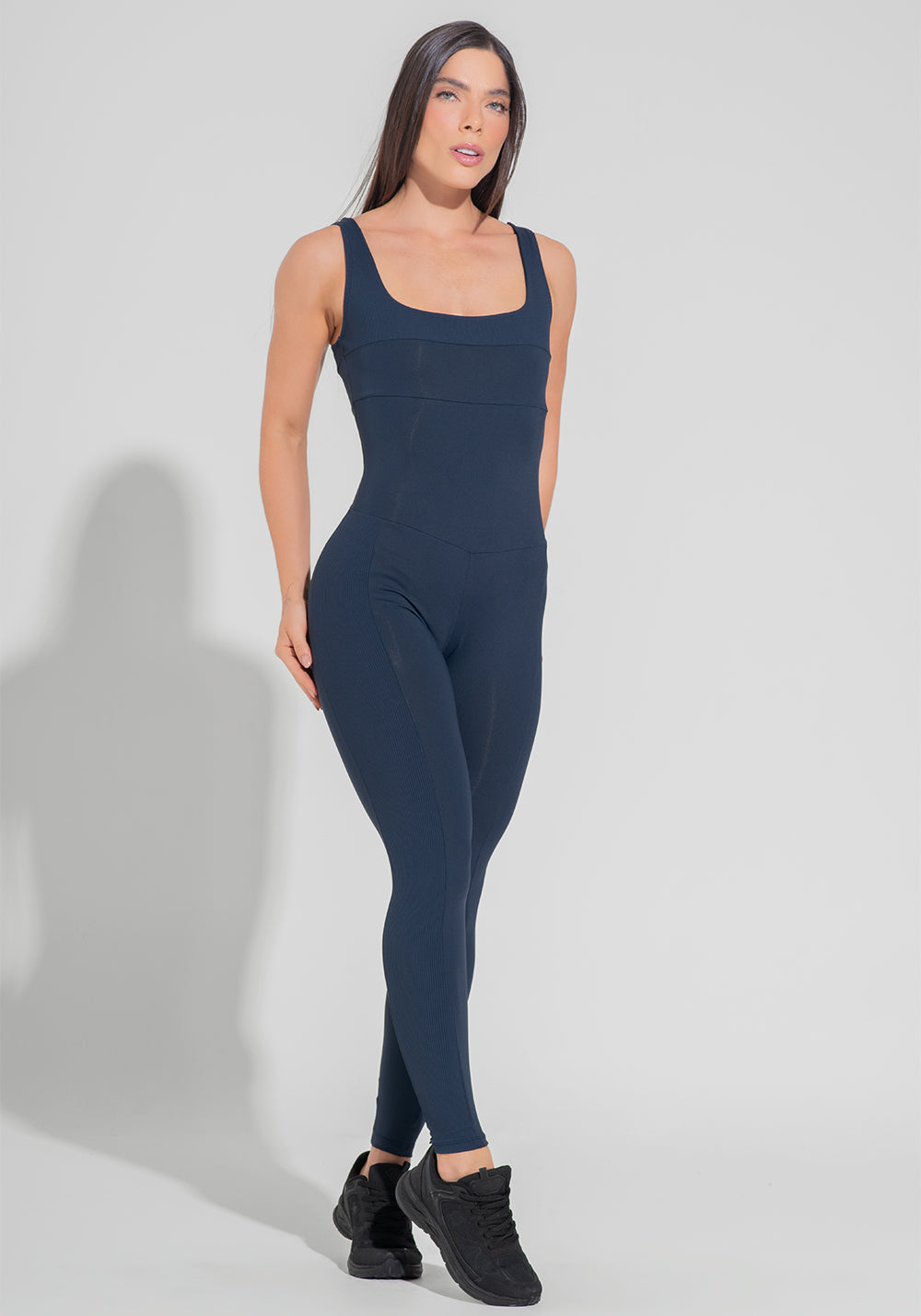 Macacão Fitness Feminino Com Detalhe Canelado Motion Lines Dlk Azul Marinho