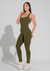 Macacão Fitness Feminino Com Detalhe Canelado Motion Lines Dlk Verde Oliva