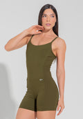 Macaquinho Fitness Feminino Com Lateral Canelada Motion Lines Dlk Verde Oliva
