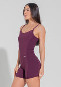 Macaquinho Fitness Feminino Com Lateral Canelada Motion Lines Dlk Vinho
