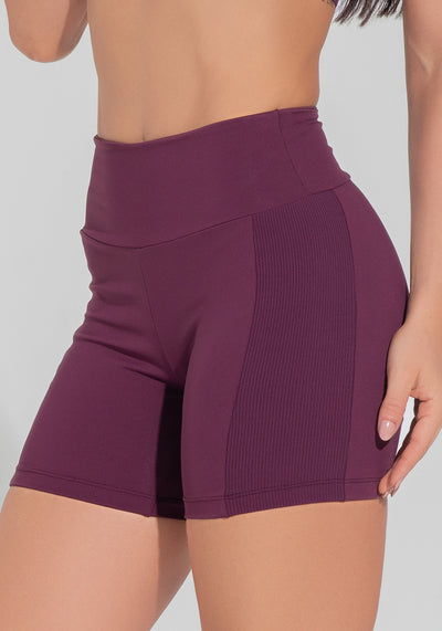 Short Fitness Feminino Com Lateral Canelada Motion Lines Dlk Vinho