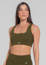 Top Fitness Feminino Nadador Anatômico Com Detalhe Canelado Motion Lines Dlk Verde Oliva