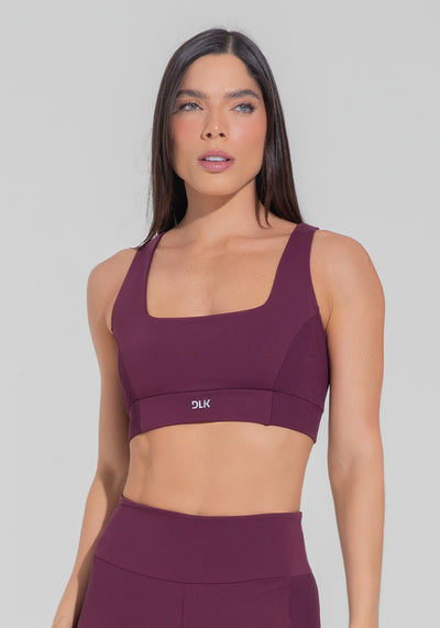 Top Fitness Feminino Nadador Anatômico Com Detalhe Canelado Motion Lines Dlk Vinho