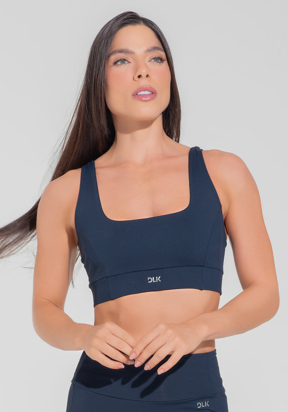 Top Fitness Feminino Nadador Anatômico Com Detalhe Canelado Motion Lines Dlk Azul Marinho