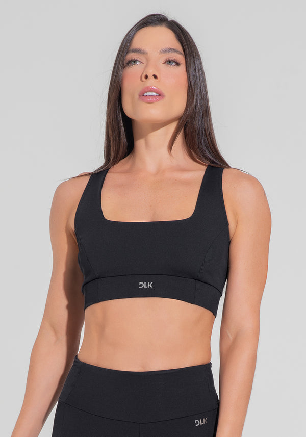 Top Fitness Feminino Nadador Anatômico Com Detalhe Canelado Motion Lines Dlk Preto