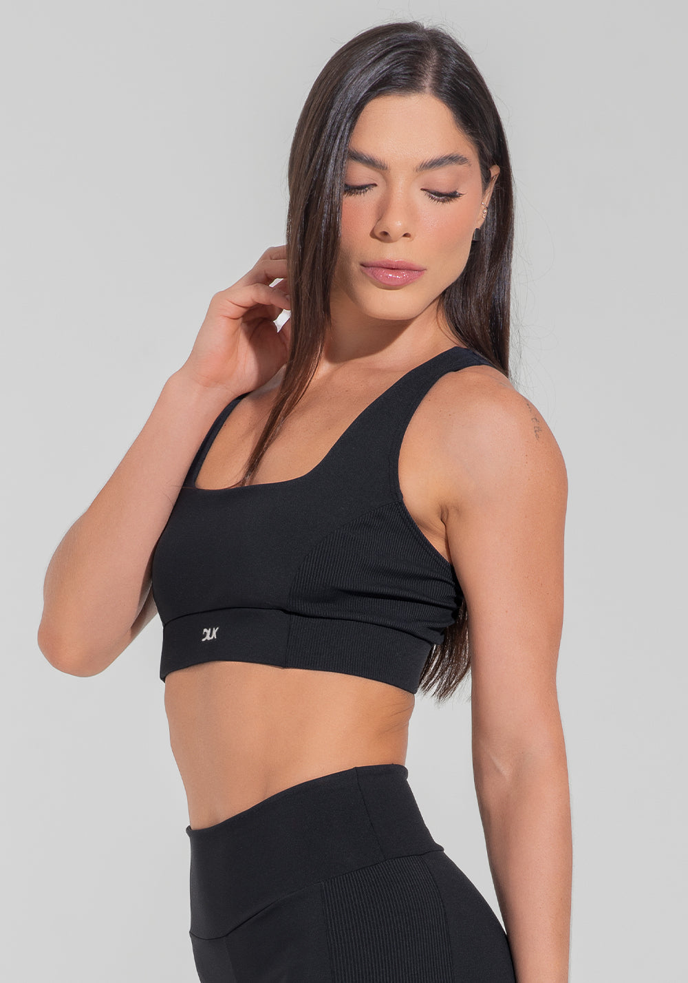 Top Fitness Feminino Nadador Anatômico Com Detalhe Canelado Motion Lines Dlk Preto