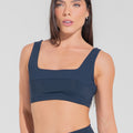 Top Fitness Feminino Decote Quadrado Com Detalhe Canelado Motion Lines Dlk Azul Marinho