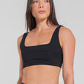 Top Fitness Feminino Decote Quadrado Com Detalhe Canelado Motion Lines Dlk Preto