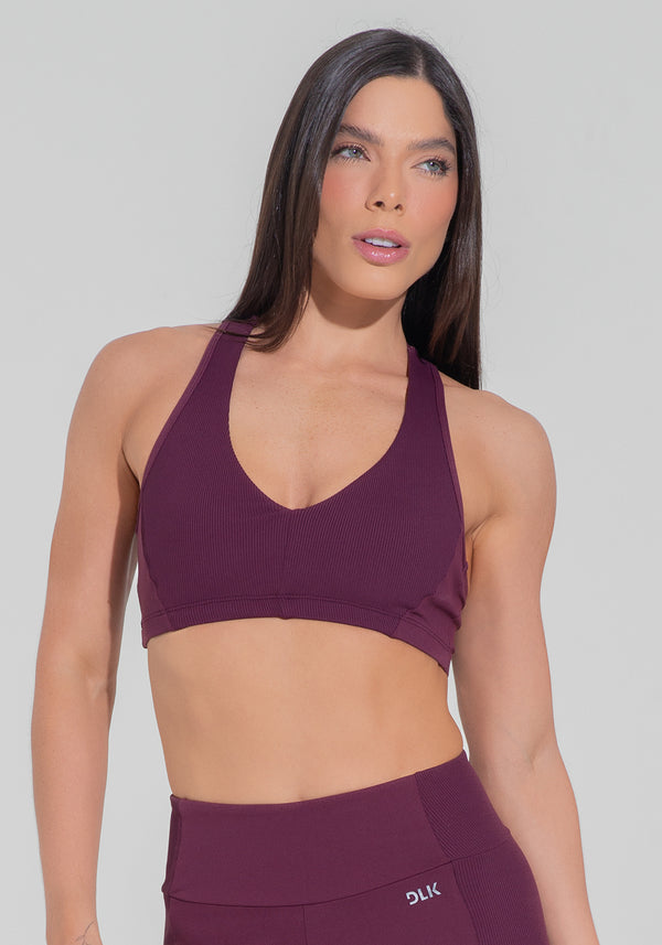 Top Fitness Feminino Nadador Com Detalhe Canelado Motion Lines Dlk Vinho