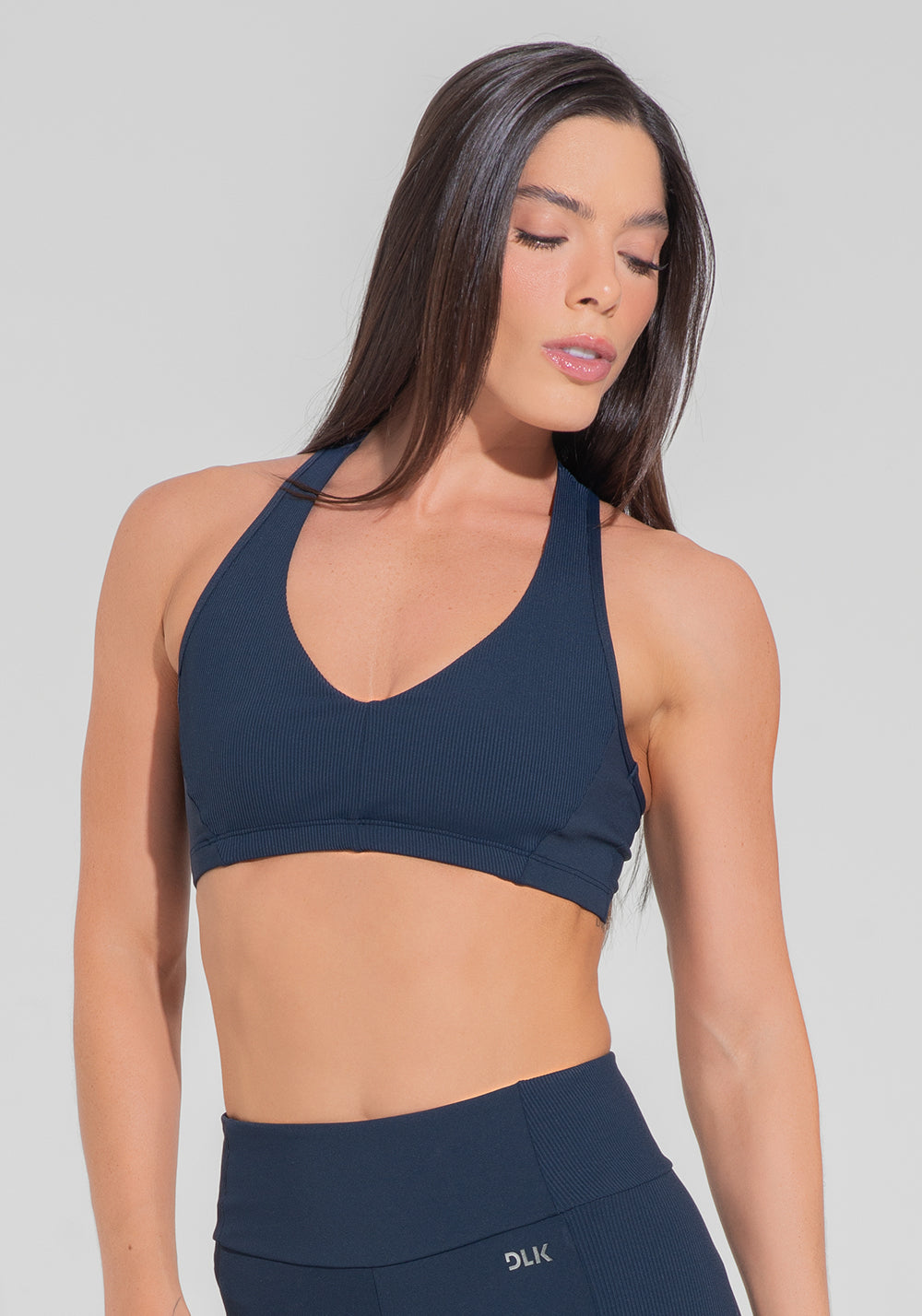 Top Fitness Feminino Nadador Com Detalhe Canelado Motion Lines Dlk Azul Marinho