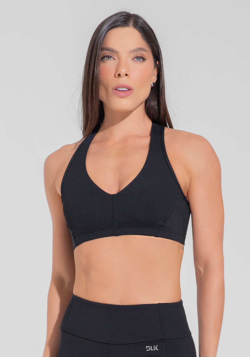 Top Fitness Feminino Nadador Com Detalhe Canelado Motion Lines Dlk Preto