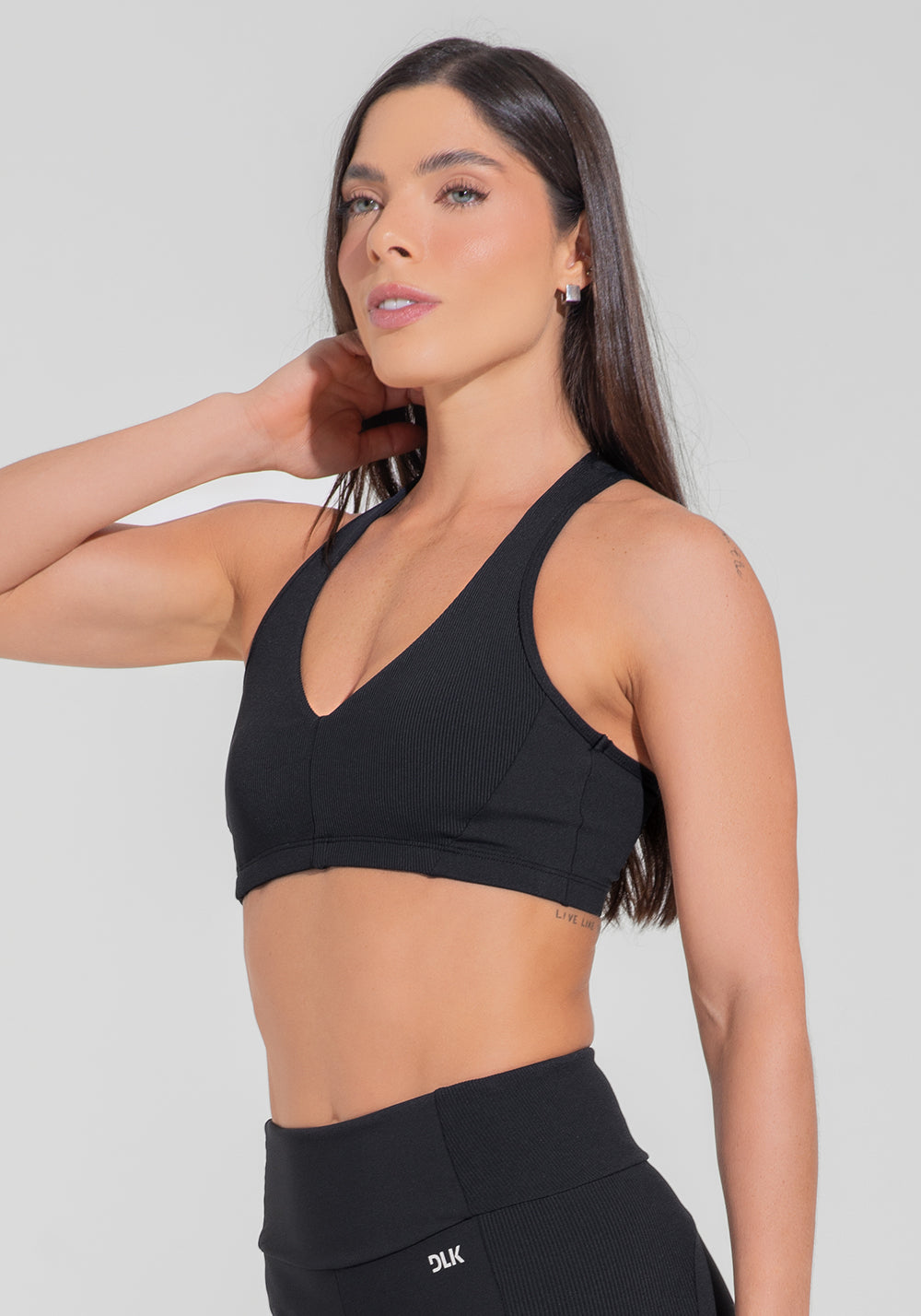 Top Fitness Feminino Nadador Com Detalhe Canelado Motion Lines Dlk Preto