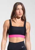Top Fitness Feminino Preto com Decote Reto e Elástico Rosa Dlk