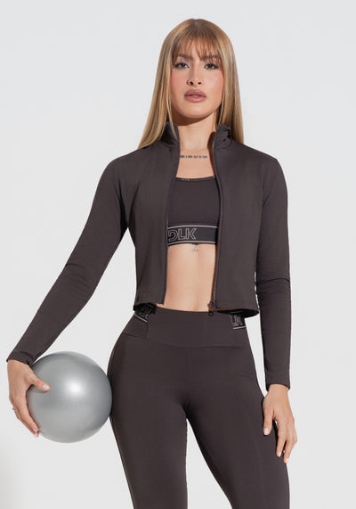 Casaco Fitness Feminino Com Elástico Activity Dlk Marrom Café