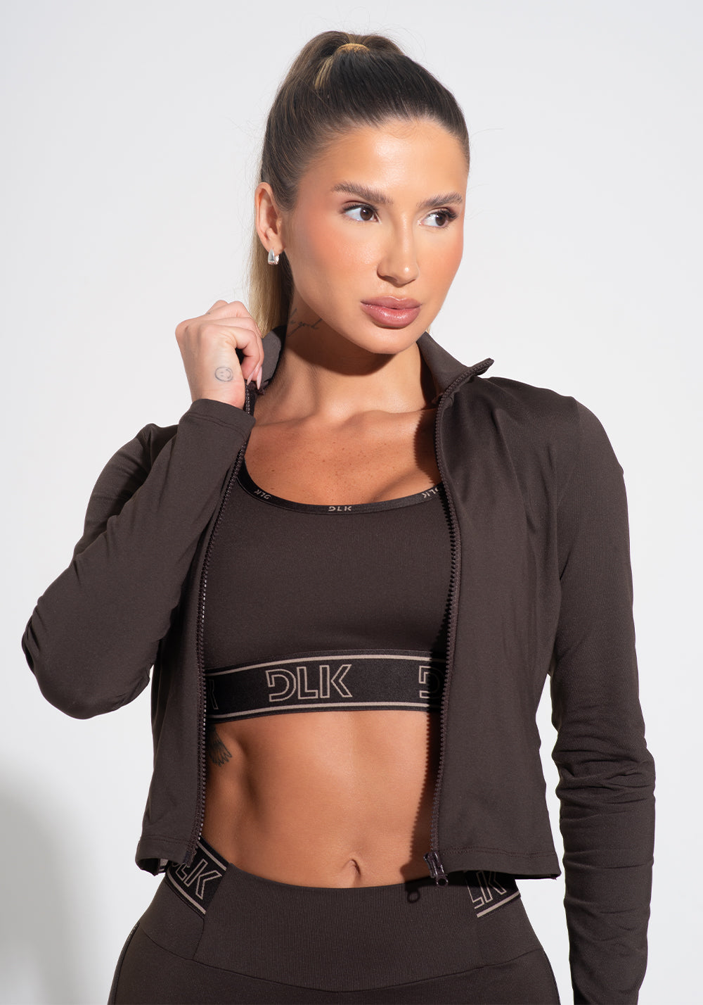 Casaco Fitness Feminino Com Elástico Activity Dlk Marrom Café
