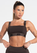 Top Fitness Feminino Com Bojo E Alças De Elástico Activity Dlk Marrom Café