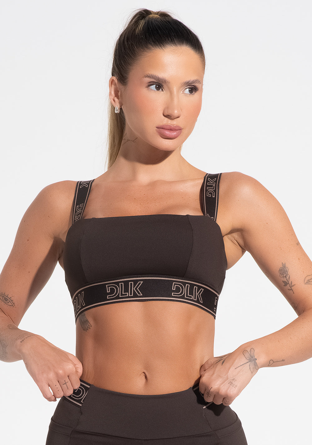Top Fitness Feminino Com Bojo E Alças De Elástico Activity Dlk Marrom Café