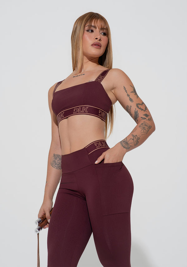 Legging Fitness Feminina Com Bolsos E Elástico No Cós Activity Dlk Vinho