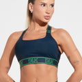 Top Fitness Feminino Com Bojo E Alças De Elástico Com Tule Nas Costas Activity Dlk Azul Marinho