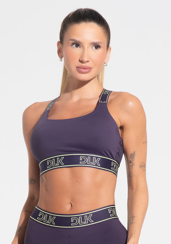 Top Fitness Feminino Com Bojo E Alças De Elástico Com Tule Nas Costas Activity Dlk Roxo