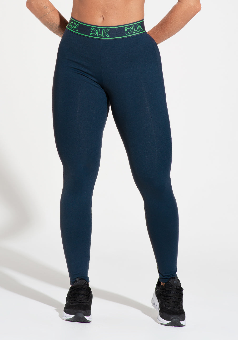 Legging Fitness Feminina Com Elástico No Cós E Detalhe Em Tule Activity Dlk Azul Marinho