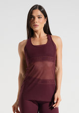 Camiseta Fitness Feminina De Tule Activity Dlk Vinho