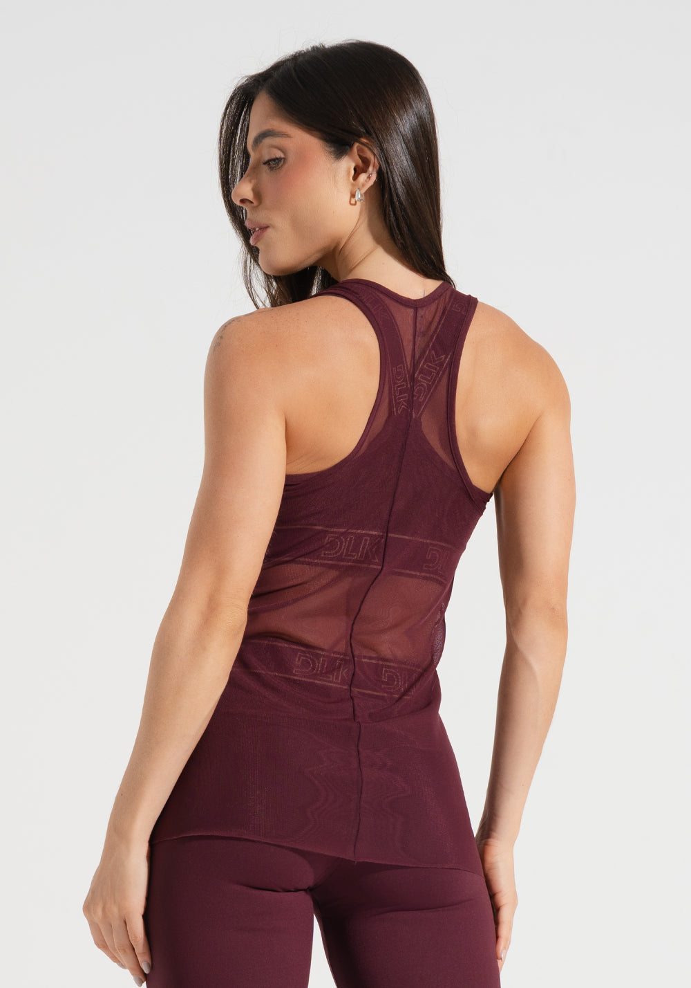 Camiseta Fitness Feminina De Tule Activity Dlk Vinho
