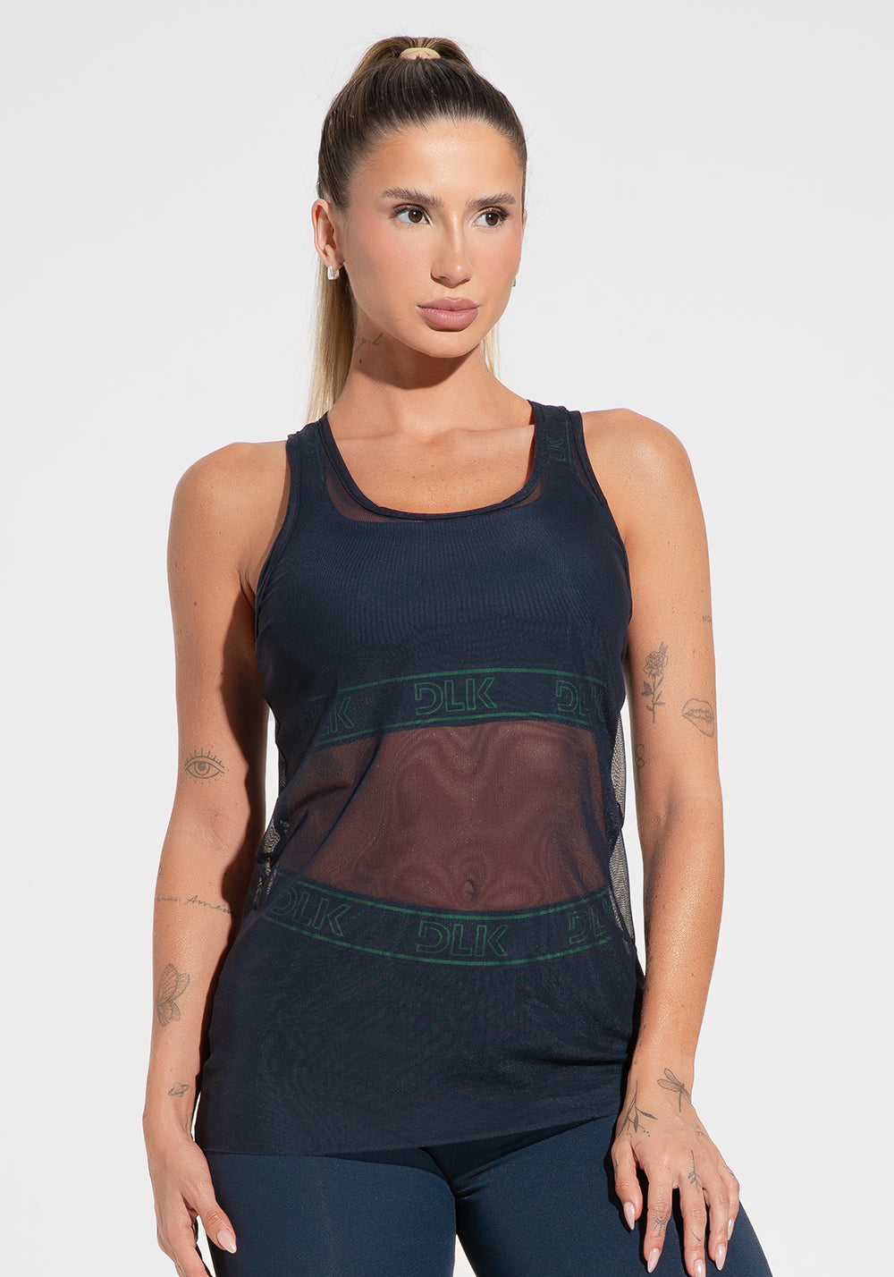 Camiseta Fitness Feminina De Tule Activity Dlk Azul Marinho