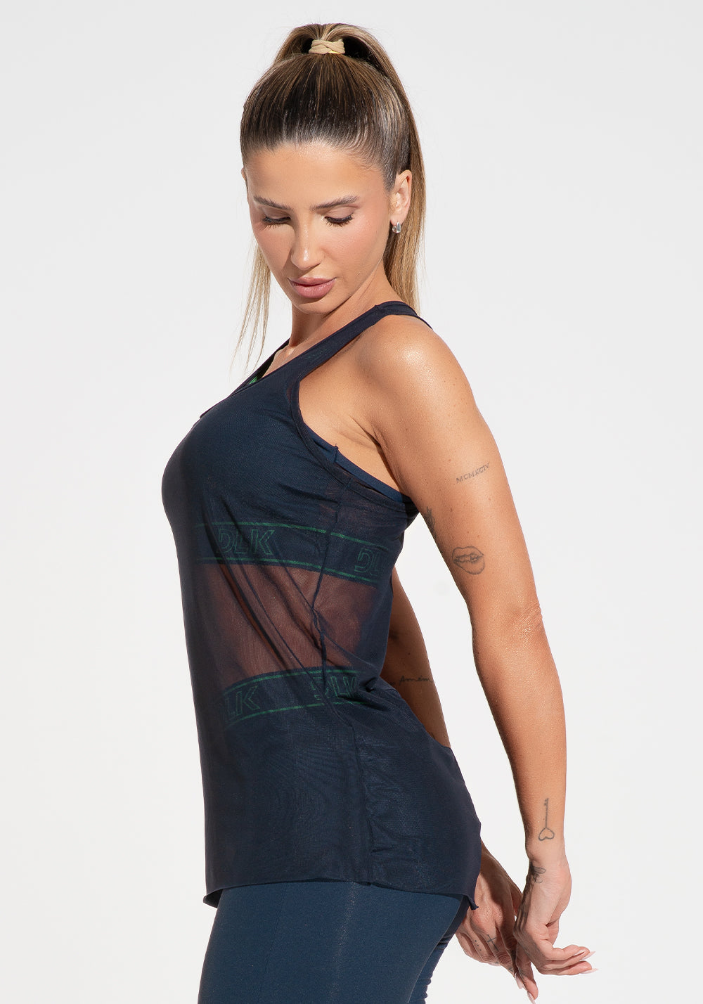 Camiseta Fitness Feminina De Tule Activity Dlk Azul Marinho