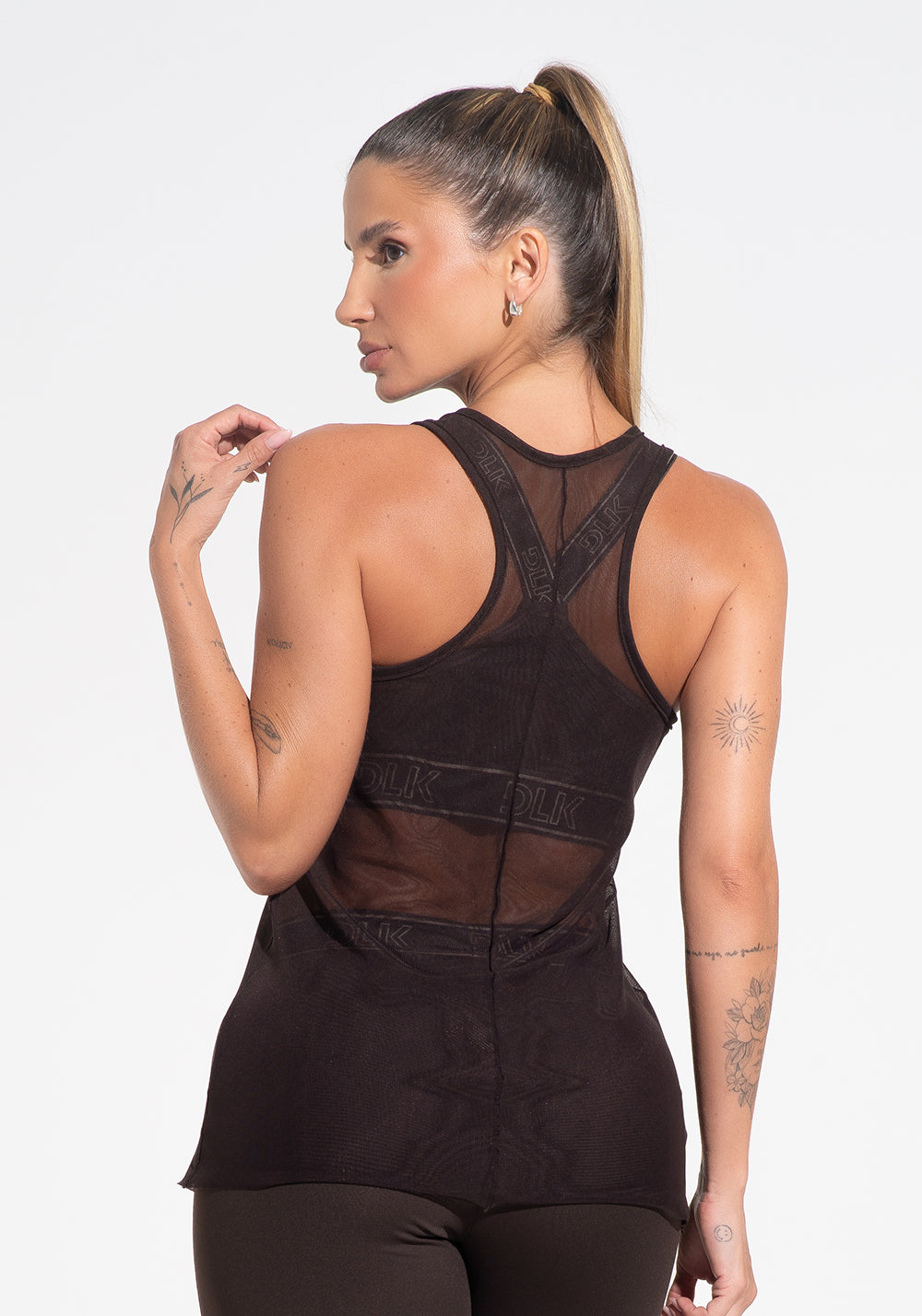 Camiseta Fitness Feminina De Tule Activity Dlk Marrom Café