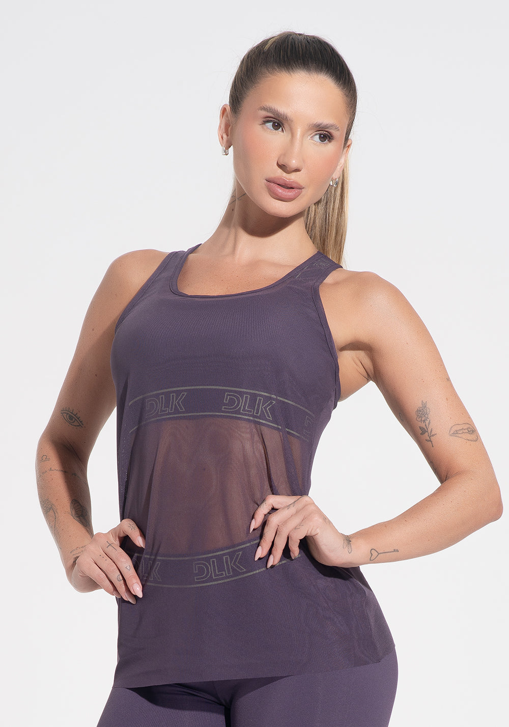 Camiseta Fitness Feminina De Tule Activity Dlk Roxo