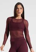 Blusa Feminina de Tule com Manga Longa Activity Dlk Vinho