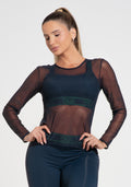 Blusa Feminina De Tule Com Manga Longa Activity Dlk Azul Marinho
