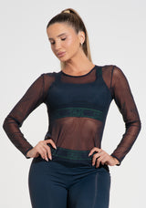 Blusa Feminina De Tule Com Manga Longa Activity Dlk Azul Marinho