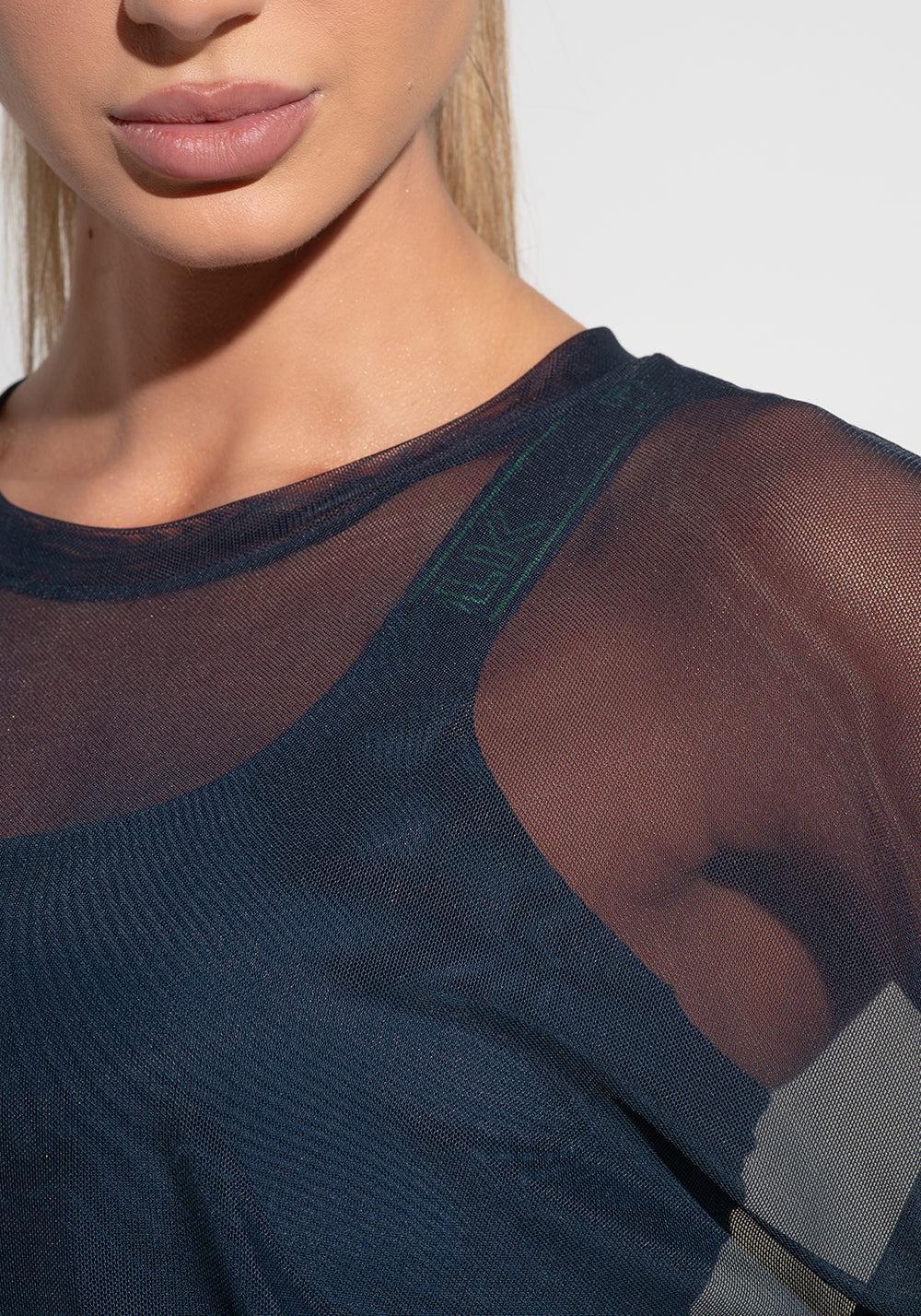 Blusa T-shirt Fitness Feminina De Tule Activity Dlk Azul Marinho