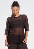 Blusa T-shirt Fitness Feminina De Tule Activity Dlk Marrom Café